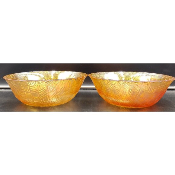 Vintage Indiana Glass Goldentone Basket Weave 9 inch Fruit Bowls - Picture 1 of 9